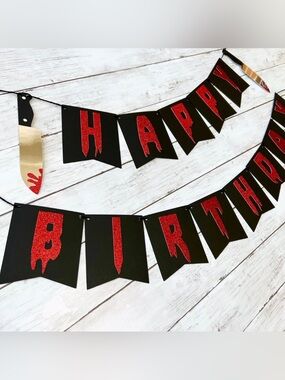 Black and Red Glitter Serial killer/Scream 'Happy Birthday' Banner Party Garland